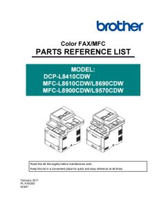 Brother Color-Laser-MFC L8610CDW L8690CDW L8900CDW L9570CDW DCP-L8410CDW Parts List Manual