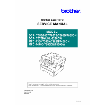 Brother Laser-MFC 7360 7362 7460 7470 7860 N D DN DCP7055 7057E 7060D 7065DN 7070DW HL2280 Service Manual and Parts