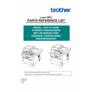 Brother Laser-MFC DCP-8110 8112 8150 8152 8155 8157 8250 MFC-8510 8512 8515 8520 8710 8712 8910 8912 8950 8952 Parts Reference