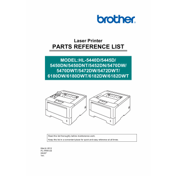 Brother Laser Printer HL-5440 5445 5450 5452 5470 5472 6180 6182 Parts Reference