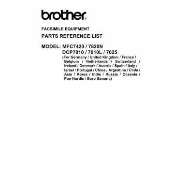 Brother MFC 7420 7820N DCP7010 7010L 7025 Parts Reference