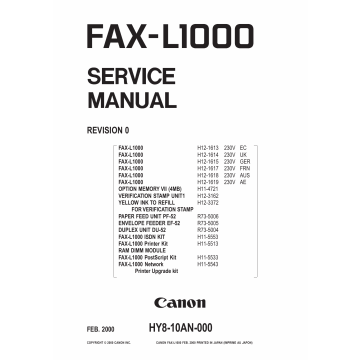 Canon FAX L1000 Parts and Service Manual