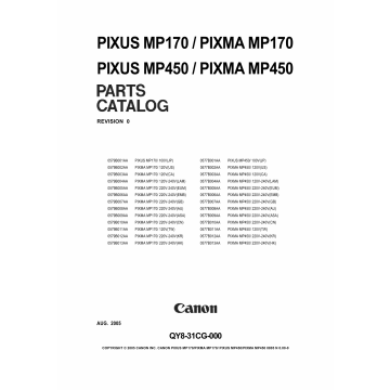 Canon PIXMA MP170 MP450 Parts Catalog Manual