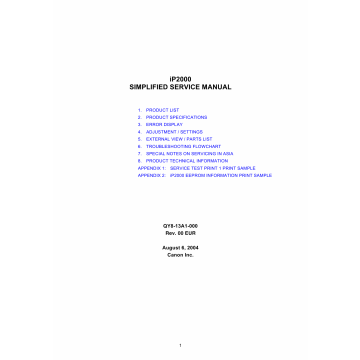 Canon PIXMA iP2000 Simplified Service Manual