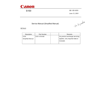 Canon PIXUS S100 Simplified Service Manual