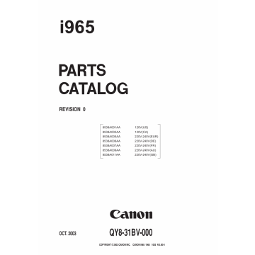 Canon PIXUS i965 Parts Catalog Manual