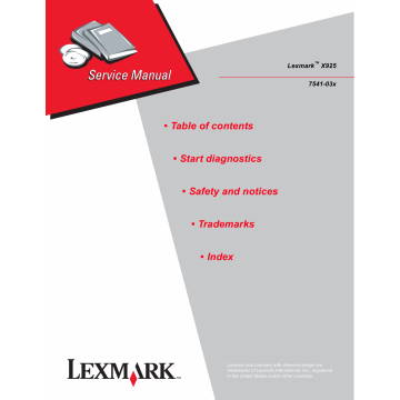 Lexmark X X925 7541 Service Manual