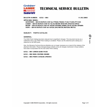 RICOH Options G552 DUPLEX-UNIT Parts Catalog PDF download