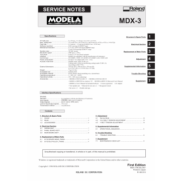 Roland MODELA MDX-3 Service Notes Manual