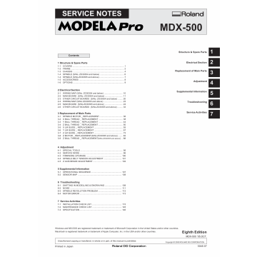 Roland MODELA MDX500 Service Notes Manual