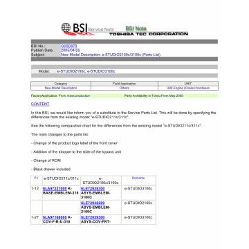 TOSHIBA e-STUDIO 211C 311C FC2100C FC3100C Parts List Manual