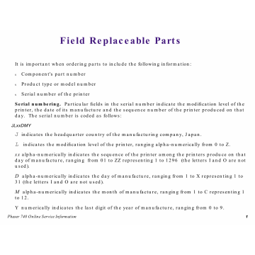 Xerox Phaser 740 Parts List Manual