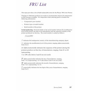 Xerox Phaser 780 Parts List Manual
