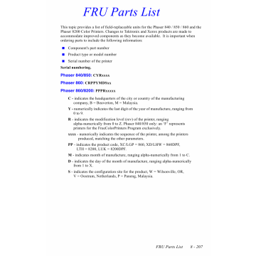 Xerox Phaser 840 Parts List Manual