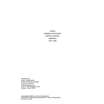 Xerox Printer PROCESSOR 820 820II Maintenance Service Manual