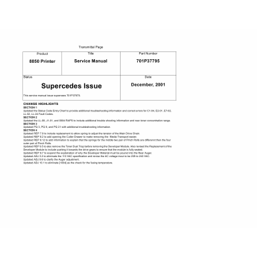 Xerox WideFormat 8850 Parts List and Service Manual