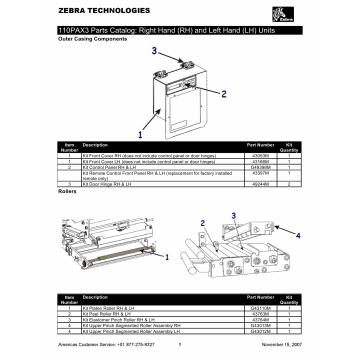 Zebra Label 110PAX3 Parts Catalog