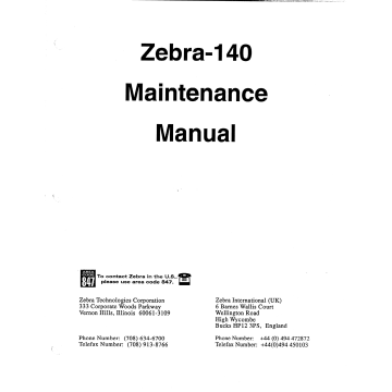 Zebra Label 140 Maintenance Service Manual