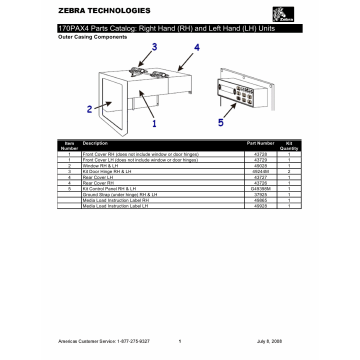 Zebra Label 170PAX4 Parts Catalog