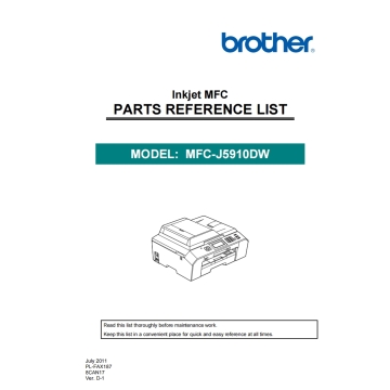 Brother Inkjet-MFC J5910DW Parts List Manual