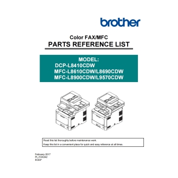Brother Color-Laser-MFC L8610CDW L8690CDW L8900CDW L9570CDW DCP-L8410CDW Parts List Manual