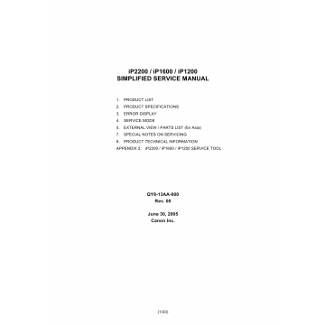 Canon PIXMA iP1200 iP1600 ip2200 Simplified Service Manual