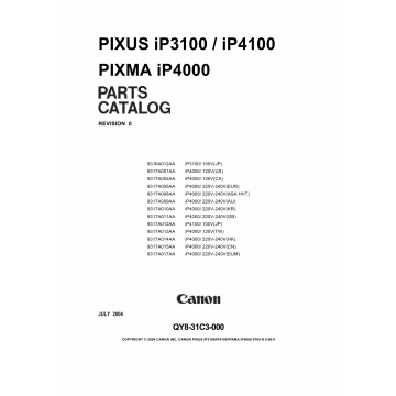 Canon PIXMA iP3100 4100 Parts Catalog Manual