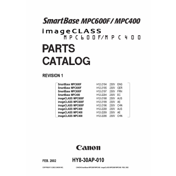 Canon SmartBase MPC400 600F Parts Catalog Manual