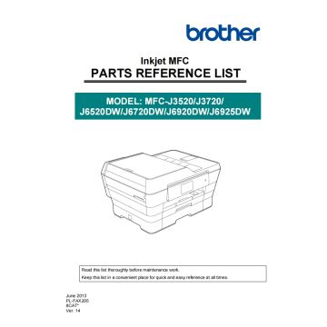 Brother Inkjet-MFC J6520DW J6720DW J6920DW J6925DW Parts List Manual