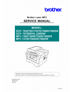 Brother Laser-MFC 7360 7362 7460 7470 7860 N D DN DCP7055 7057E 7060D 7065DN 7070DW HL2280 Service Manual and Parts