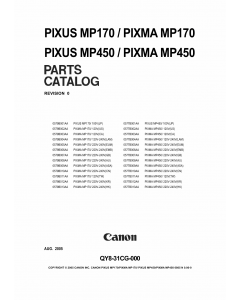 Canon PIXMA MP170 MP450 Parts Catalog Manual