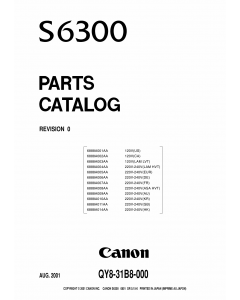 Canon PIXUS S6300 Parts Catalog Manual