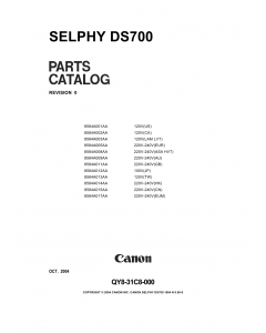 Canon SELPHY DS700 Parts Catalog Manual