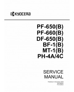 KYOCERA Options Paper-Feeder-PF-650 B PF-660 B DF-650 B BF-1 B MT-1 B PH-4A PH-4C Parts and Service Manual