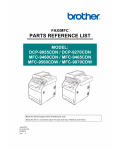 Brother Laser-MFC 9460 9465 9560 9970 CDN DCP9055 9270 CDN Parts Reference