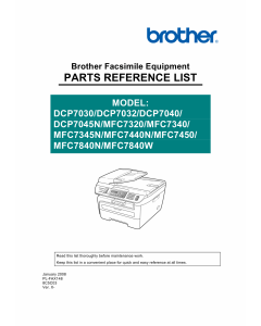 Brother MFC 7345 7440 7450 7840 N-W DCP7030 7032 7040 7045 7320 7340 N Parts Reference