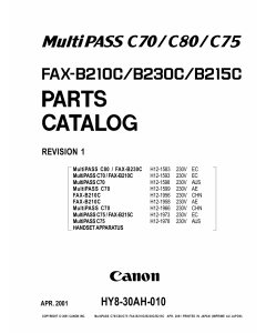 Canon FAX B210C B230C B215C Parts Catalog Manual