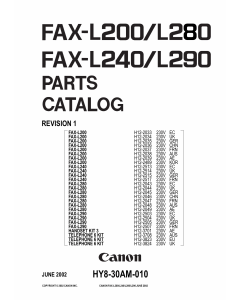 Canon FAX L280 Parts Catalog Manual