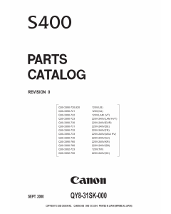 Canon PIXUS S400 Parts Catalog Manual