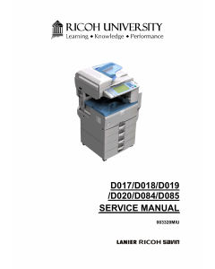 RICOH Aficio MP-2550B 2550SP 3350B 3350SP 2851SP 3351SP D017 D018 D019 D020 D084 D085 Service Manual