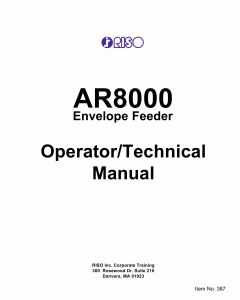 RISO AR 8000 EnvelopeFeeder Service Parts Manual