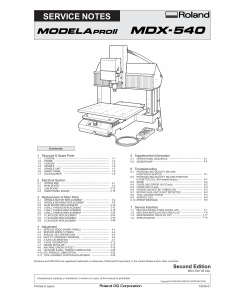 Roland MODELA-Pro2 MDX 540 Service Notes Manual