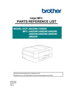 Brother Inkjet-MFC J460DW J480DW J485DW J680DW J880DW J885DW J985DW Inkjet-DCP J562DW J785DW Parts List Manual