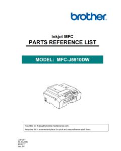 Brother Inkjet-MFC J5910DW Parts List Manual