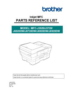 Brother Inkjet-MFC J6520DW J6720DW J6920DW J6925DW Parts List Manual