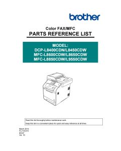 Brother Color-Laser-MFC L8400CDN L8450CDW L8600CDW L8850CDW L9550CDW Parts List