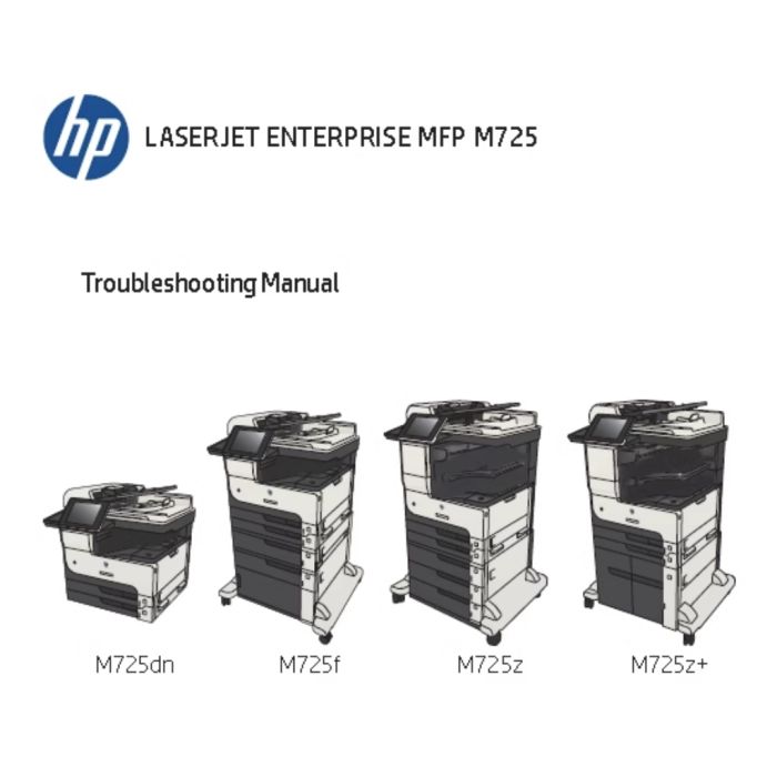 HP LaserJet Enterprise M725 M725dn M725f M725z M725z M725z+ Repair Manual and Troubleshooting Manual.