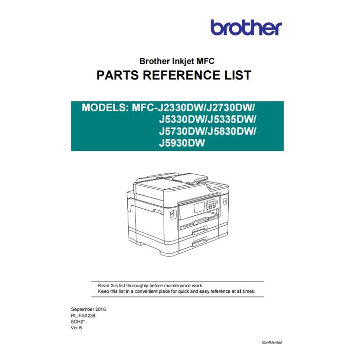 Brother Inkjet-MFC J2330DW J2730DW J5330DW J5335DW J5730DW J5830DW J5930DW Part List Manual