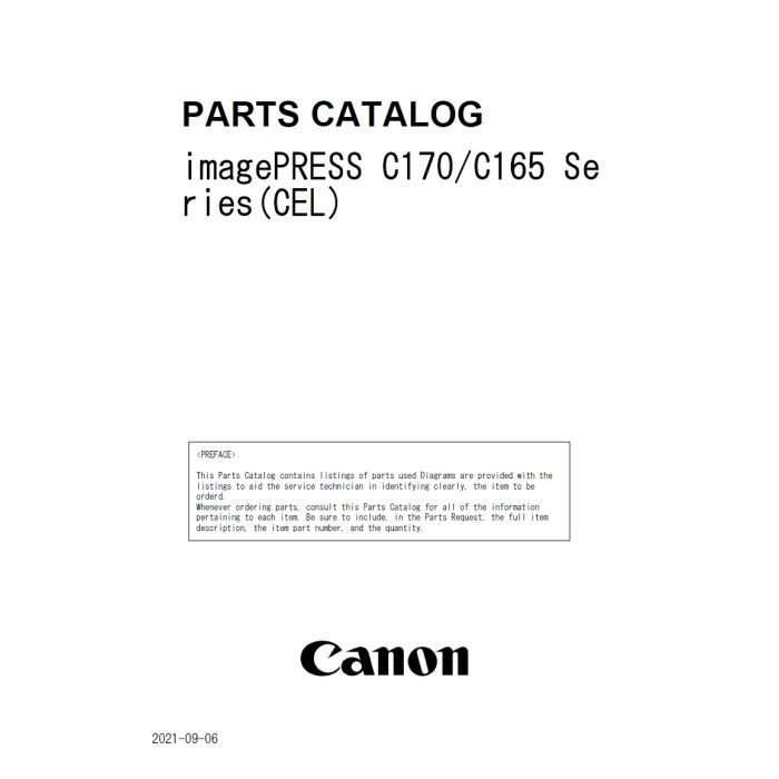Canon imagePRESS C170 C165 Parts List