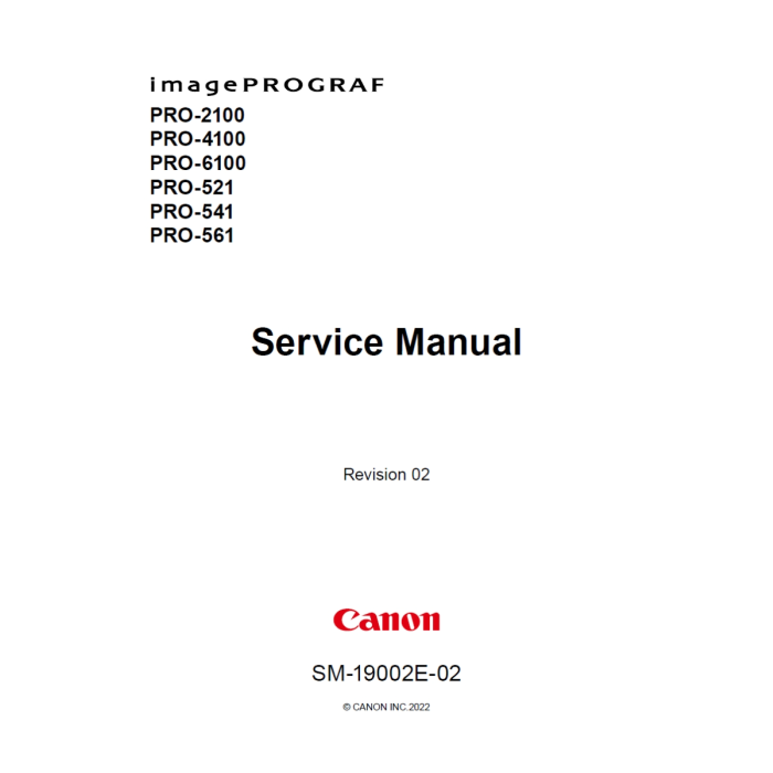 Canon ImagePROGRAF PRO-2100 4100 6100 PRO-521 541 561 Service Manual